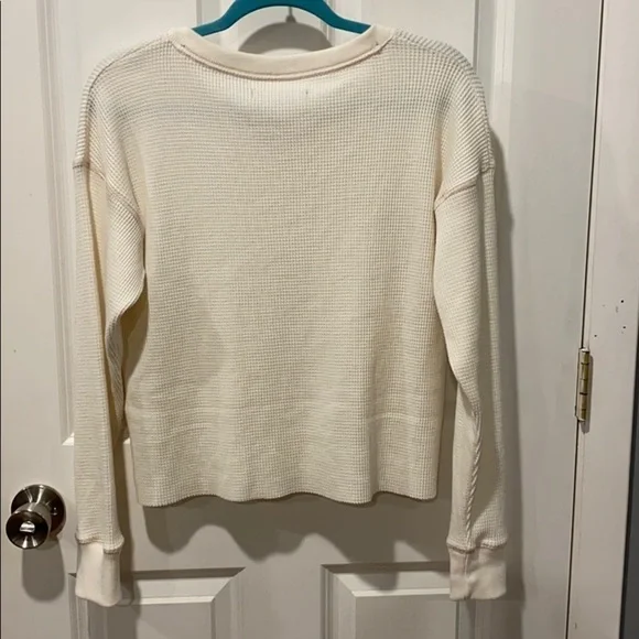 A&F Cream Boxy Lace Up Waffle Thermal Top EUC - Picture 9 of 11